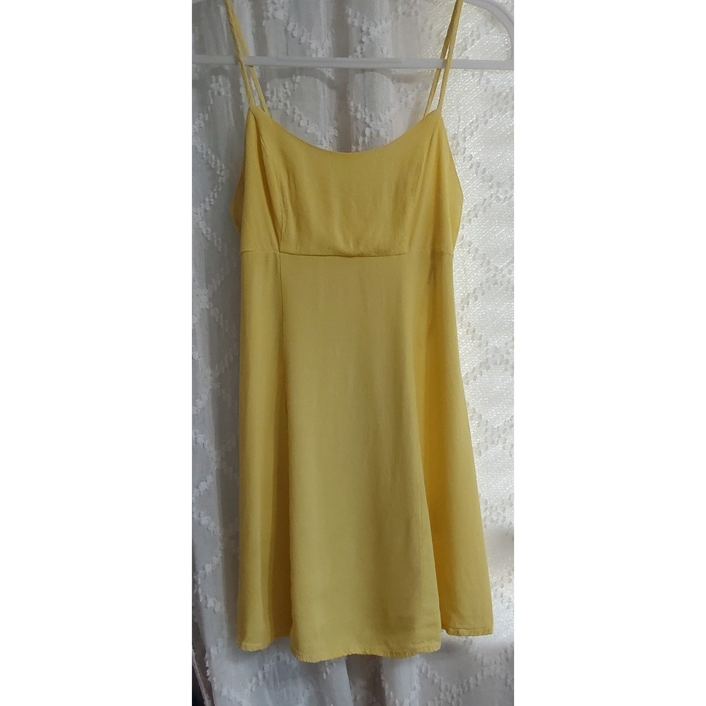 Forever 21 Womens Yellow Textured Crepe Spaghetti Strap A-Line Mini Dress Small